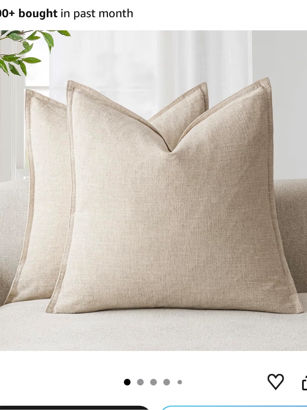 Amazon Natural Beige Linen Throw Pillow Covers - Set of 2